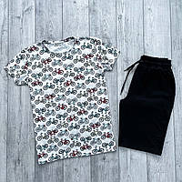 Мужской летний комплект белая футболка + черные шорты (много цветов)