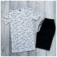 Мужской летний комплект белая футболка + черные шорты (много цветов)