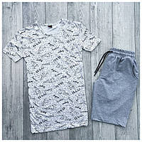 Мужской летний комплект белая футболка + серые шорты (много цветов)