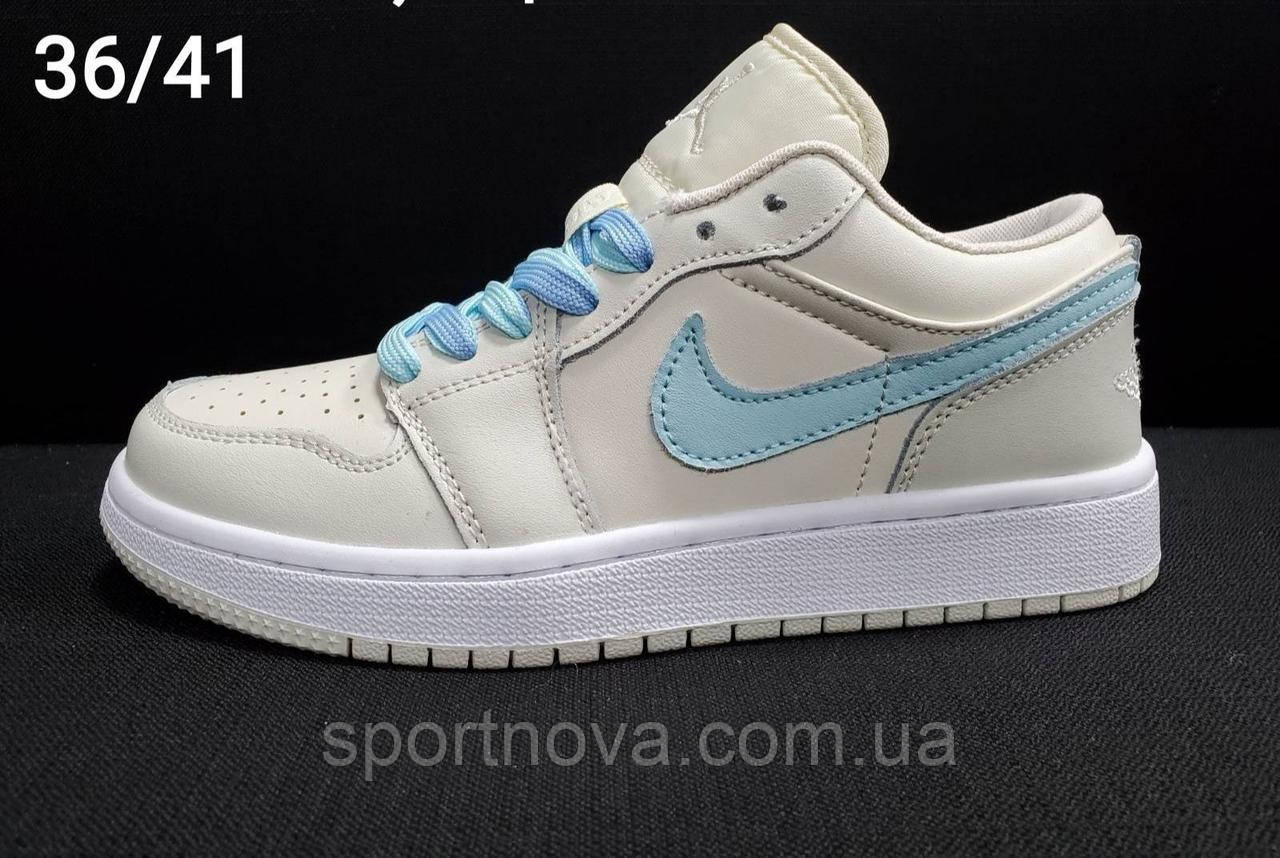 Купить Женские кроссовки Nike Jordan кожаные белые с голубым р 36-41 ...