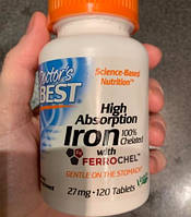 Хелатный бисглицинат железа Doctor's BEST High Absorption Iron Chelated with Ferrochel 120 таблеток