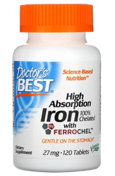 Хелатный бисглицинат железа Doctor's BEST High Absorption Iron Chelated with Ferrochel 120 таблеток - фото 7 - id-p1425014165