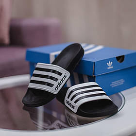 Жіночі шльопанці Adidas чорні з білим. Тапки жіночі Адідас. Капці чорного кольору Адідас на літо