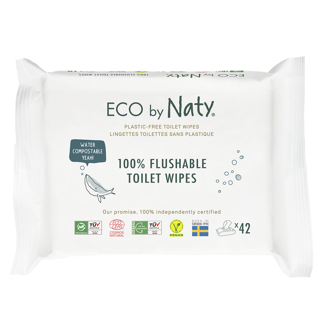 Органічні змиваючі серветки Eco by Naty з легким запахом 42 шт