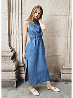 Джинсове плаття максі великого розміру L, XL красиве літнє повсякденне, колір синій