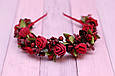 Обруч для волосся/ободок на голову/прикраса для волосся з квітами бордовий, фото 2