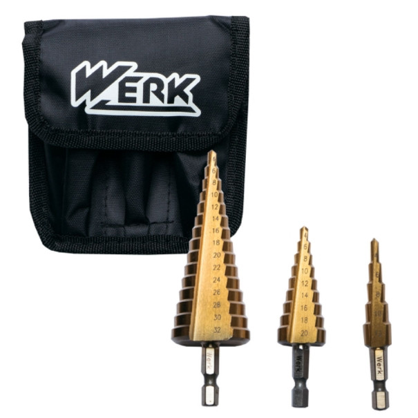 Набір свердел ступінчастих по металу 3шт, 4-32мм, 4-20мм, 4-12мм. WERK 107685 (2039511)