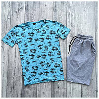Чоловічий літній комплект бірюзова футболка + сірі шорти (багато кольорів)