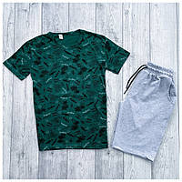 Мужской летний комплект зелёная футболка + серые шорты (много цветов)