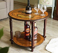 Сервірувальний кавовий столик бар круглий дерев'яний Старовинна карта коричневий d60см