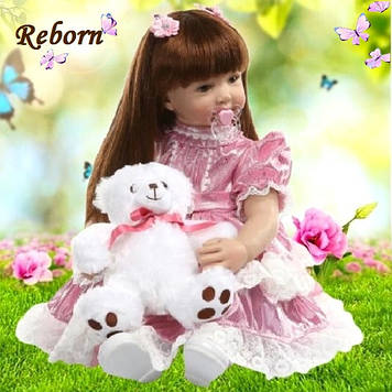 Силіконова лялька реборн як жива з довгим волоссям Дівчинка Ера 60 см Колекційна лялька Reborn Doll