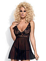 Ночная сорочка женская со стрингами OBSESSIVE IDILLIA BABYDOLL, размеры XXL, S/M, L/XL S/M черный