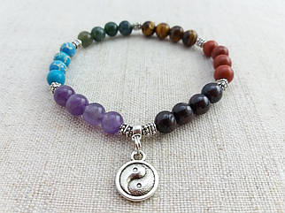 Браслет 7 чакр з натуральних каменів з підвіскою Інь Янь