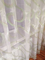 Білий тюль, напіворганза "Лабіринт" салатового кольору