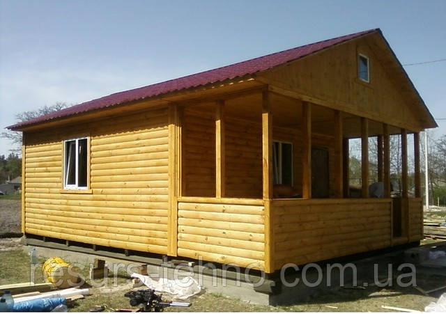 Модульний,каркасний будинок 6 м х 6 м із блокхауса з верадою