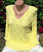 Блузка жіноча Туніка в'язана жовта бавовнянна ажурна