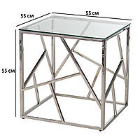 Журнальний стіл Vetro Mebel CF-2 прозорий на хромованому каркасі срібного кольору