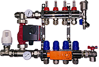 Коллектор для теплого пола  премиум на 12 контуров в сборе с насосом