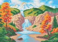 Схема для вишивки бісером "Осенний пейзаж в горах" повне викладення, заготівля, 40х55 см