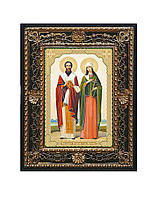 Кипріян і Иустинья (моляться від чаклунства і чорної магії) ікона святих в ажурній рамці на підставці