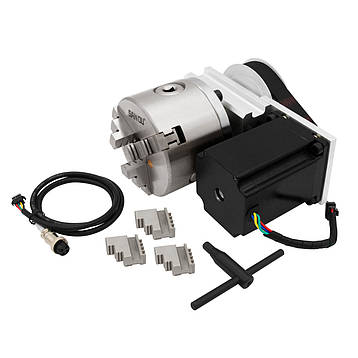 Поворотна (четверта) вісь для верстата ЧПК (ЧПУ) RA60-3M-4-K11-80 4:1 з трикулачковим патроном на ремінному редукторі, фото 2