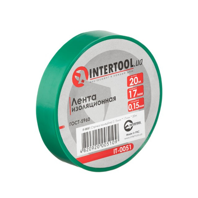 Стрічка ізоляційна 0.15 мм*17 мм*20м зелена INTERTOOL IT-0051 mg