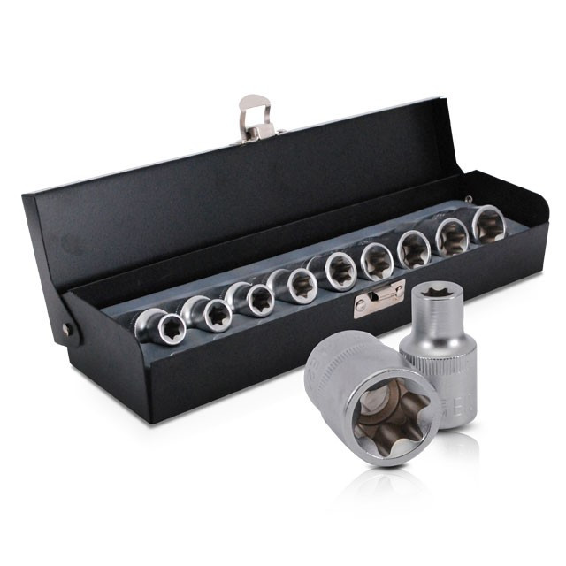 Набір головок TORX 9шт, E10-E24, 1/2" INTERTOOL ET-6014, Головки для гайковерта, Набір торцевих головок