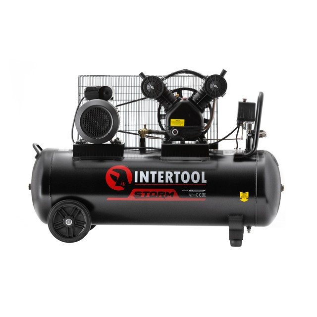 Компресор 100 л, 3 кВт, 220 В, 8 атм, 500 л/хв, 2 циліндра INTERTOOL PT-0014 mg, фото 1