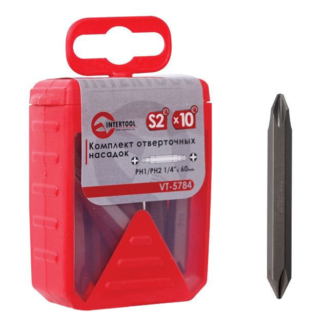 Комплект насадок до викруток PH1/PH2 1/4" x 60 мм уп. 10 шт. INTERTOOL VT-5784, фото 1