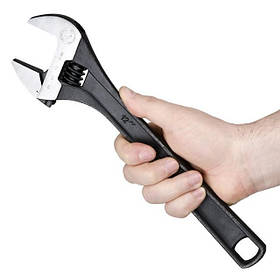 Ключ розвідний 300мм, Cr-V, чорний, фосфатований, з полірованої головкою INTERTOOL XT-0062