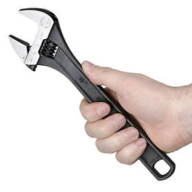 Ключ розвідний 250мм, Cr-V, чорний, фосфатований, з полірованої головкою INTERTOOL XT-0060