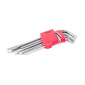 Набір ключів Г-подібних шестигранних подовжених 9 шт, 1.5-10 мм, CrV INTERTOOL HT-0602