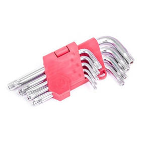 Набір ключів Г-подібних TORX з отвором 9 шт, Т10-Т50, CrV INTERTOOL HT-0604