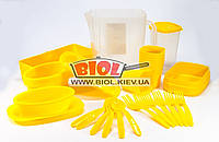 Набор посуды для пикника (ведро 2,5л-1, миска-8, тарелка-6, стакан-7, ложка-6, вилка-6) (желтый)