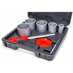 Набір корончатих свердел для плитки INTERTOOL SD-0428, 5 сверл з вольфрамовим напиленням 32-83 мм в кейсі