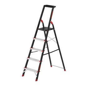 Стрем'янка 5 сходинок, драбина с лотком для інвентарю, стремянка висотою 1 м INTERTOOL LT-0055