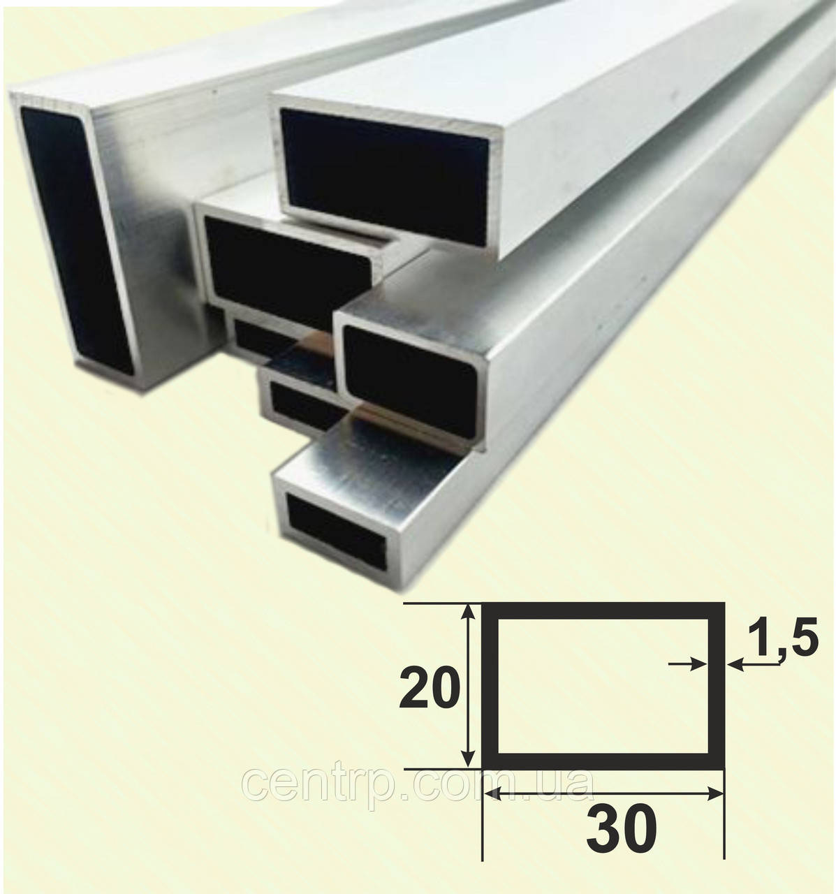 Алюмінієва труба прямокутна 30*20*1,5 Без покриття, фото 1