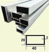 Алюмінієва труба прямокутна 40х20х2, Без покриття