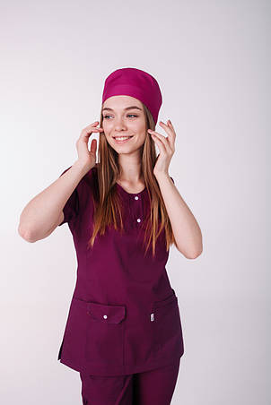 Медична шапочка однотонна фуксія, фото 2