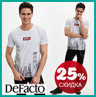 Сіра чоловіча футболка Defacto/Дефакт із принтом NYC