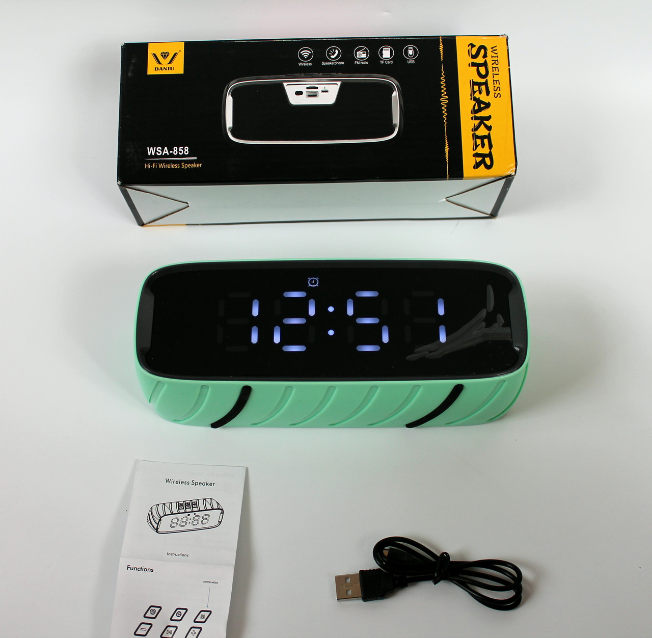 Портативна Bluetooth стереоколонка годинник будильник WSA-858