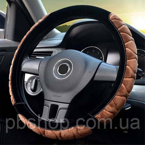 Обплетення чохол на кермо каркасний, плюшевий, 37см, БЕЗ ОБТЯЖКИ, коричнева, фото 1