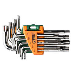 Ключі TORX 9шт T10-Т50мм CrV (короткі з отворами діаметром) GRAD (4022275)