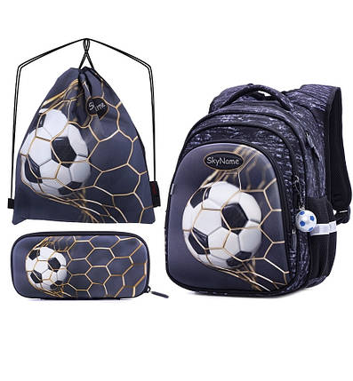 Набір ортопедичний рюкзак шкільний для хлопчика 1-4 клас пенал і сумка М'яч Футбол SkyName R2-179, фото 2