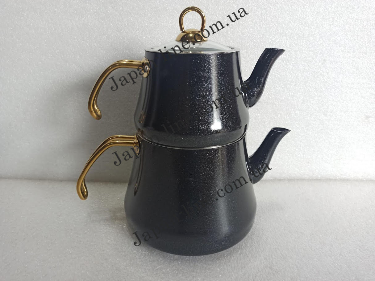 Двоповерховий чайник OMS 8203-L black скляна кришка