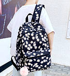Жіночий рюкзак із ромашками. Набір 3 в 1. Сумка шоппер. Шкільний портфель Квітковий рюкзак-антизлодій. ДР08-30, фото 2