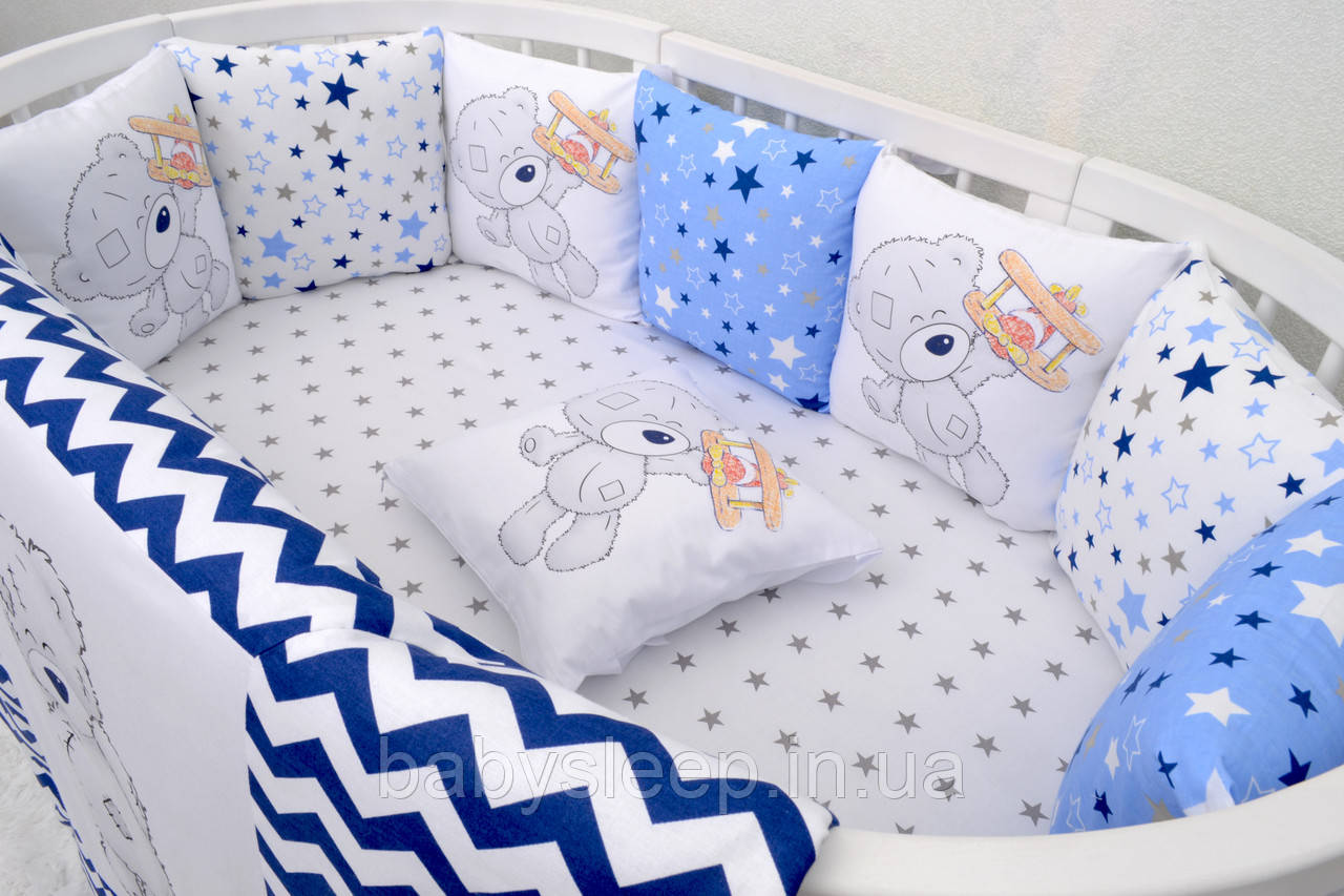 Комплект дитячої постільної білизни в круглу овальну ліжечко «Ведмедики Тедді»