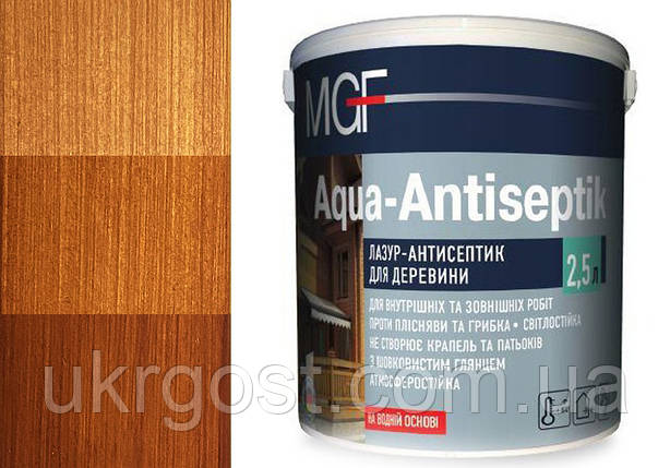 Лазур для дерева MGF Aqua-Antiseptik Тик шовковистий глянець 0,75 л, фото 1