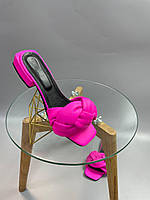 Яркие женские босоножки замшевые розовые, малиновые шлепки с косами на каблуке. Летние женские шлепки2021 37