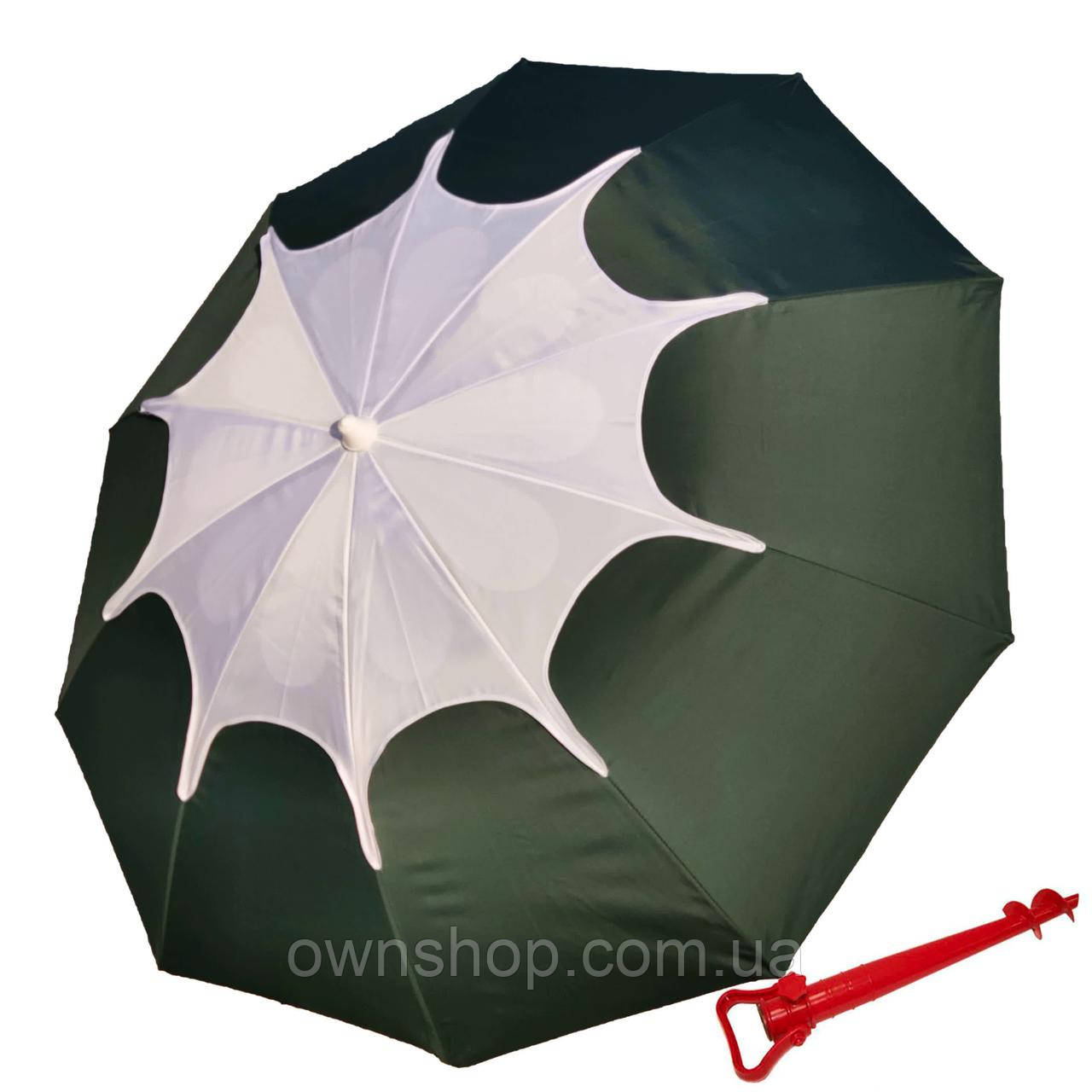 Пляжна парасолька 2,0 м із повітряним клапаном, чохол, щільна тканина + БУР у подарунок! Зелений